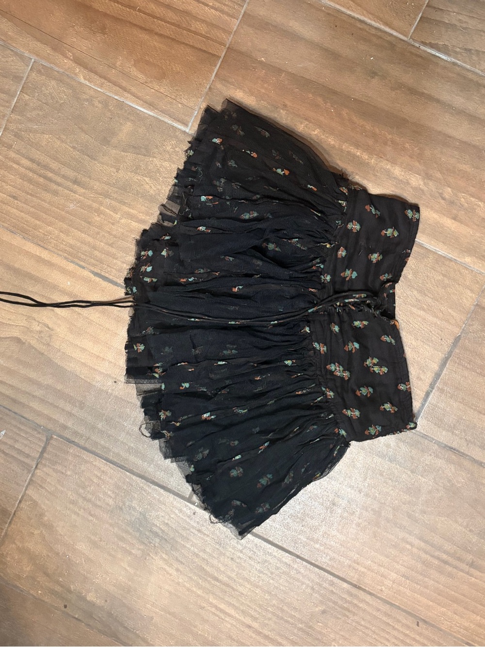 Free People Black Floral Ruffled Mini Skirt